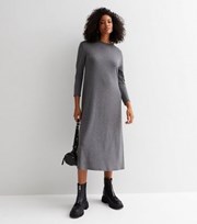New Look Dark Grey Long Sleeve Oversized Midi T-Shirt Dress